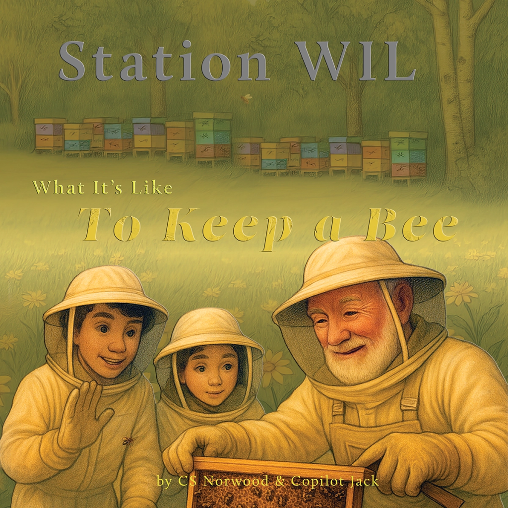 What' It's Like to Keep a Bee book cover. In this empowering story for young readers, Patty and Teo help beekeeper Joe Strange check his bees at a meadow apiary. Hive boxes sit in the background, framed by a birch-tree forest.