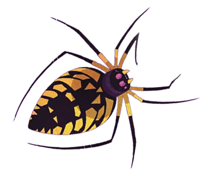 Cartoon of a little black and yellow banana spider used as a text-flow divider.